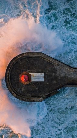 lighthouse, ocean, waves, 4K (vertical)