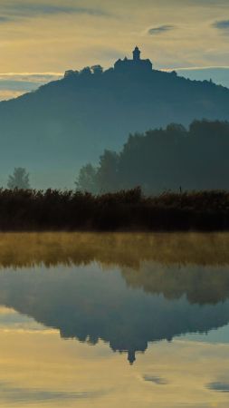 Wachsenburg Castle, Erfurt, Germany, water, reflection, sky, 5K (vertical)