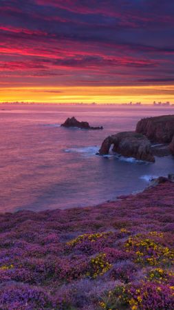 Land's End, Cornwall, summer, sunset, 5K (vertical)