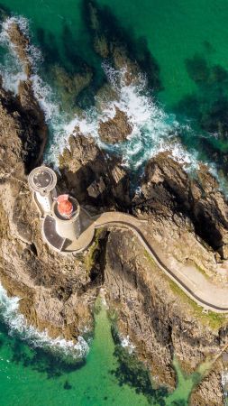 lighthouse, ocean, waves, 4K (vertical)