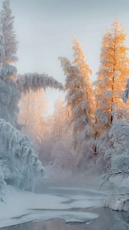 winter, forest, snow, trees, 4K (vertical)