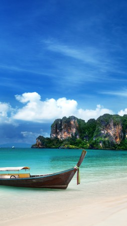 Krabi Beach, HD, 4k wallpaper, Thailand, Best Beaches in the World, tourism, travel, resort, vacation, sand, boat, sky, World's best diving sites (vertical)