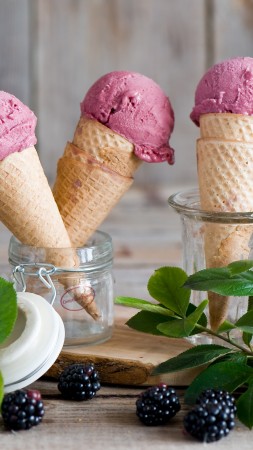 ice cream, blackberry, leaves, food, fruit, summer. (vertical)