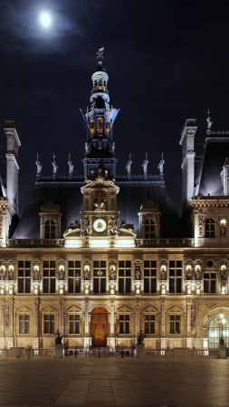 Hotel De ville, hotel, place, night, light, moon, beautiful, castle, square, architecture, exterior (vertical)