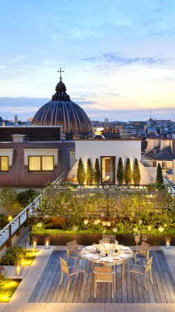 Royal Mandarin Suite, Paris, cafe, twilight, afternoon, hotel (vertical)