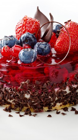 Cake, berries, strawberry, raspberry, blueberry, chocolate (vertical)