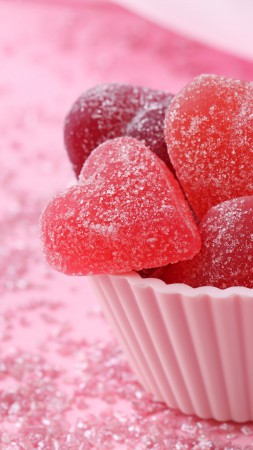 Gummies hearts, sugar, pink (vertical)