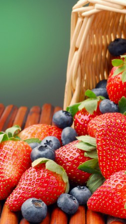 Fruits, summer, berries, strawberry, blackberry, basket (vertical)