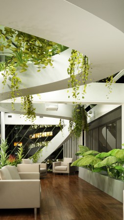 Living room, design, high-tech, modern, plants, light shades (vertical)