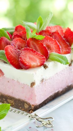 Cake, strawberry, mint, berries (vertical)