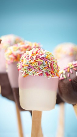 ice cream, cake pops, delicious, chocolate, strawberry, sugar sprinkling (vertical)