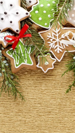 holiday cookies, christmas tree, stars, snowflakes, branch (vertical)