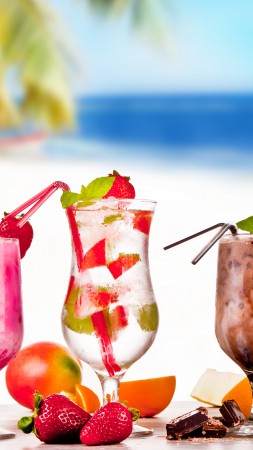 Tropical Cocktail, strawberry, coconut, chocolate, pineapple, lime, orange (vertical)