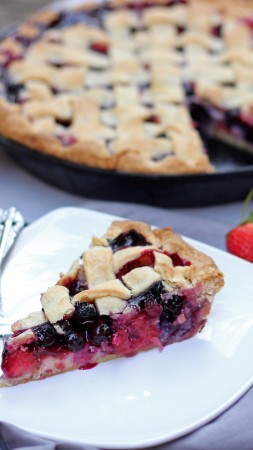 pie, blueberries, milk (vertical)