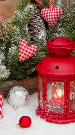 new year, christmas, decorations, balloons, stars, hearts, decoration, candle, fire, snow, winter, holidays, fir-tree (vertical)