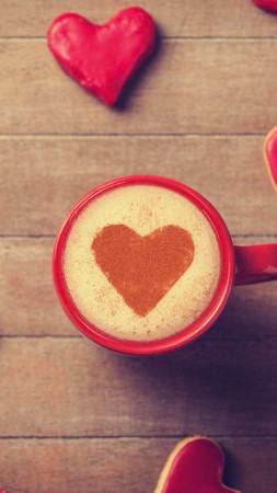 Valentine's Day, love, gift, romance, heart, cup, sign, coffee, crema (vertical)