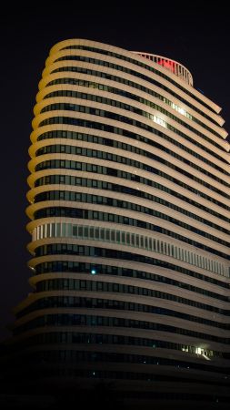 The Cruise ship, Netherlands, skyscraper, night (vertical)