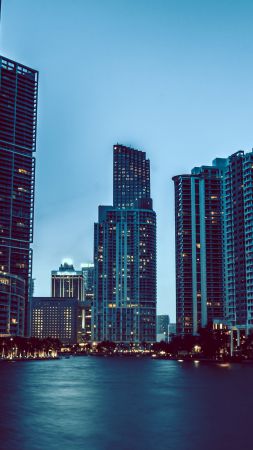 Miami, skyscrapers, night, cityscapes, tourism, travel (vertical)