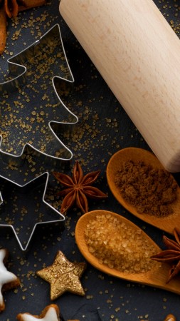 holiday cookies, stars, fir-tree, sugar, spices, cinnamon, anise (vertical)