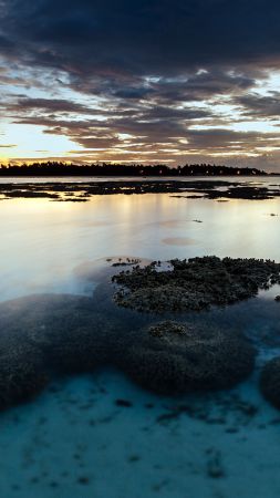 Sea, 5k, 4k wallpaper, river, stones, sky, clouds (vertical)