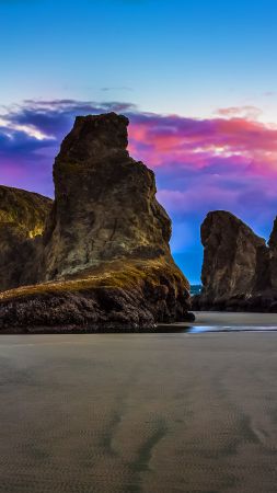 Rocks, 5k, 4k wallpaper, sand, clouds, shore (vertical)