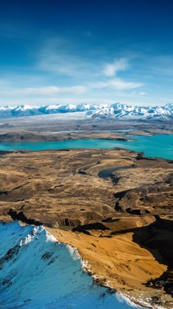 Lake Tekapo, 5k, 4k wallpaper, South Island, New Zealand, booking, rest, travel, mountains, sky, clouds, vacation (vertical)