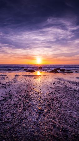 Atlantic ocean, 5k, 4k wallpaper, Cornwall, England, shore, sunset, clouds (vertical)