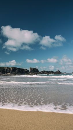 Porthcothan Bay, 5k, 4k wallpaper, Cornwall, England, beach, sea, shore (vertical)