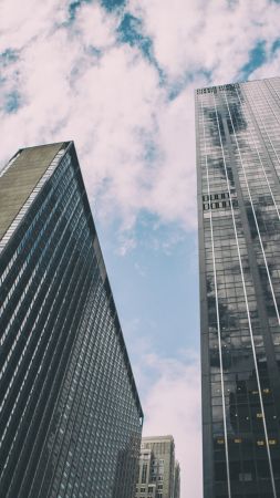 Manhattan, New York City, skyscrapers, sky, clouds (vertical)