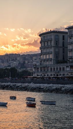 Napoli, Italy, sunset, coast, shore (vertical)