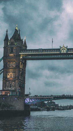 Tower Bridge, London, Thames, clouds (vertical)