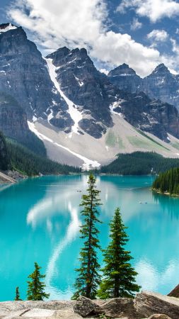 Moraine Lake, 4k, 5k wallpaper, Canada, mountains, lake (vertical)