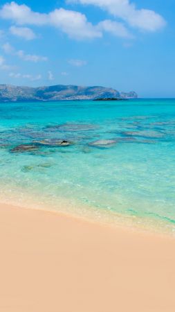 Beach, 5k, 4k wallpaper, sea, shore, sand, sea, waves (vertical)