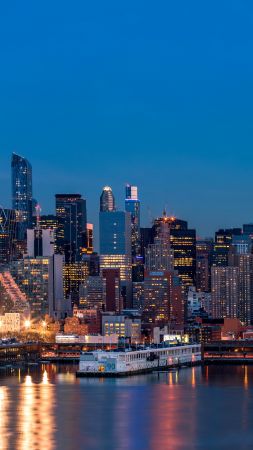 New York, USA, night, lights, skyscrapers, travel, tourism (vertical)