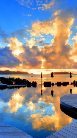 St Barth, 5k, 4k wallpaper, 8k, Hotel Christopher, sunset, pool, travel, tourism (vertical)