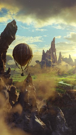 Oz: the Great and Powerful, 4k, 5k wallpaper, fantasy, cliffs, baloon, sky (vertical)