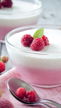 dairy souffle, milk, berries, raspberry, mint (vertical)