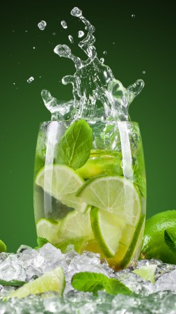 cocktails, lime, mint, water, ice (vertical)