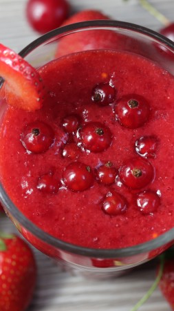 berries, raspberries, strawberries, cherries, currants, ice, mint,  (vertical)