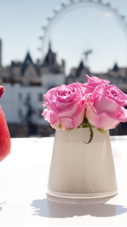 cocktails, Bacardi, ice, strawberries, raspberries, flowers, London (vertical)