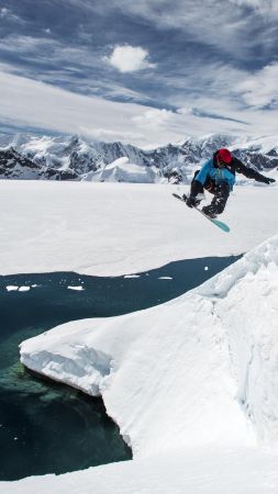 Antarctica, 5k, 4k wallpaper, Xavier De Le Rue, snowbording, travel, winter, snow (vertical)