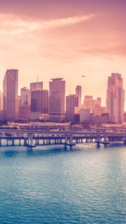 Miami, Florida, USA, Downtown, sea, ocean, water, sky, clouds, bridge, travel, vacation, booking, hotel, beach (vertical)