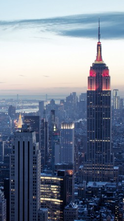 New York, Rockefeller Center, sky, sunrise, light, blue, twilight (vertical)