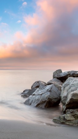 Seattle, 4k, HD wallpaper, Alki, beach, sunset, sunrise, sea, ocean, water, morning, pink (vertical)