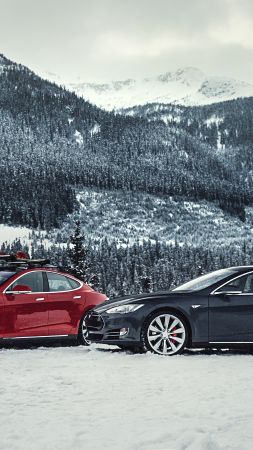 Tesla model S P85D, Quickest Electric Cars, sport cars, electric cars, suv, black, red (vertical)