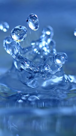 water, 4k, 5k wallpaper, splash, drops, close-up, macro, blue (vertical)