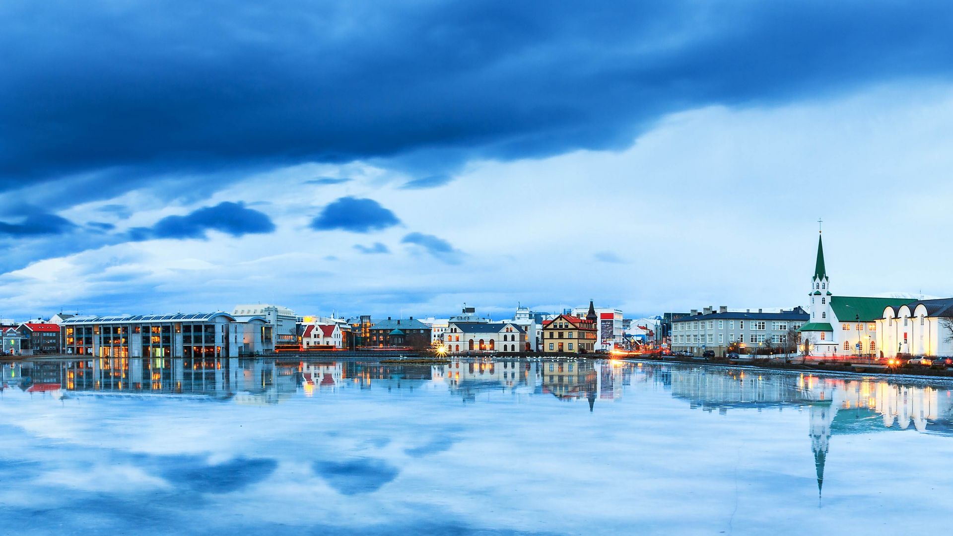 Reykjavik, Iceland, river, sky, 4k (horizontal)