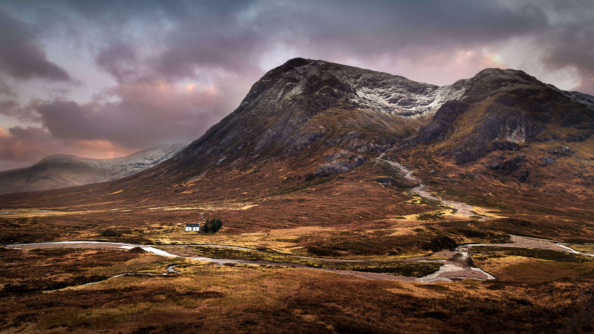 Buachaille Etive Mòr, Scotland, mountains, sky, clouds, 5K (horizontal)