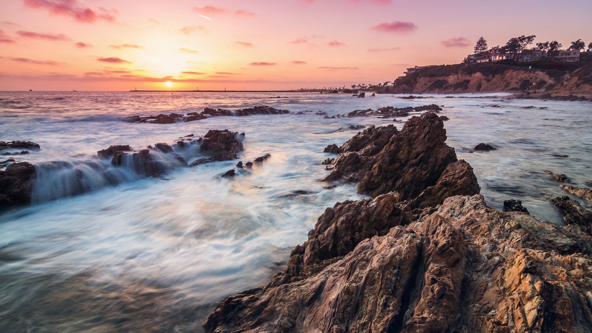 Corona Del Mar, 4k, 5k wallpaper, 8k, California, USA, Best Beaches in the World, travel, tourism, sunset, sunrise, sea (horizontal)