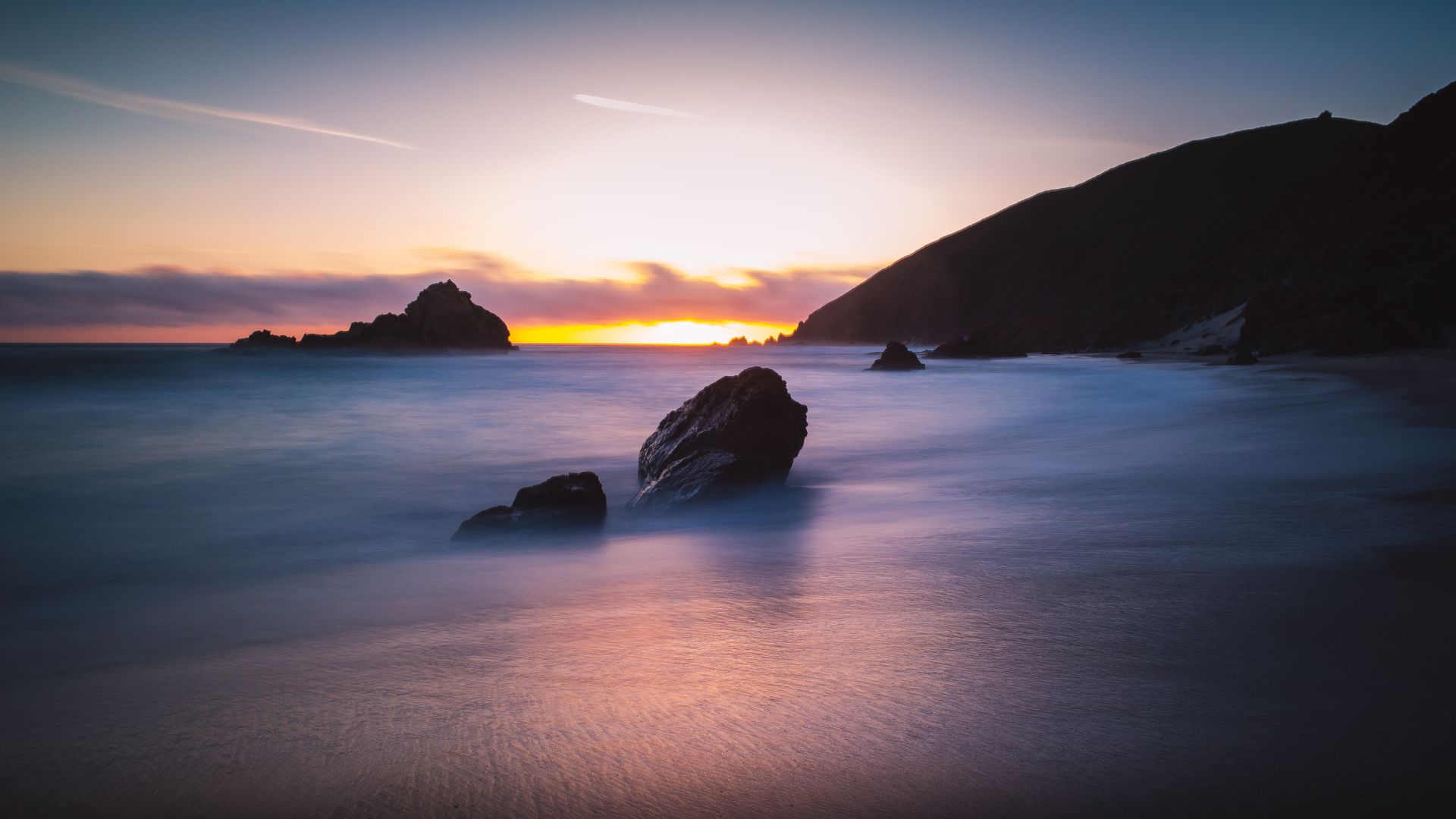 Pfeiffer Beach, 5k, 4k wallpaper, Big Sur, California, USA, Best Beaches in the World, travel, tourism, Sunset (horizontal)